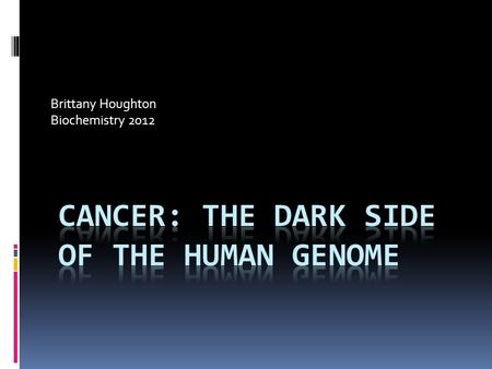 Brittany Houghton Biochemistry 2012. What is cancer?  A group of diseases characterized by uncontrolled growth and spread of abnormal cells.  Considered.