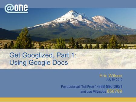 Eric Wilson July 30, 2010 For audio call Toll Free 1 - 888-886-3951 and use PIN/code 658789.