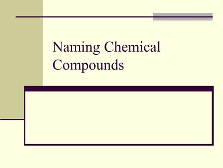 Naming Chemical Compounds. Naming Ions What are ions? Atom that has gained or lost electrons Cations? Atom that has lost electrons. (+ charge) Anions?