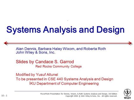 PowerPoint Presentation for Dennis, Wixom, & Roth Systems Analysis and Design, 3rd Edition Copyright 2006 © John Wiley & Sons, Inc. All rights reserved.