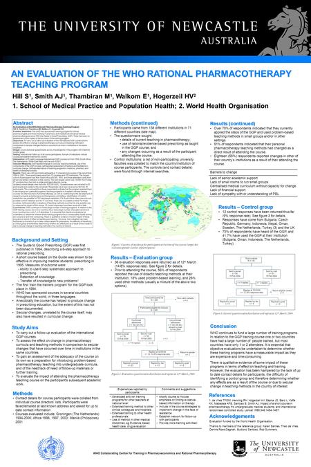 AN EVALUATION OF THE WHO RATIONAL PHARMACOTHERAPY TEACHING PROGRAM The Guide to Good Prescribing (GGP) was first published in 1994, describing a 6-step.