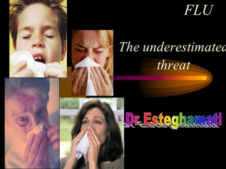 FLU The underestimated threat.. Influenza Virus Types Type A –humans and other animals –all age groups –moderate to severe illness Type B –milder epidemics.