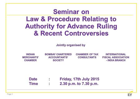 Page 1. Panel Discussion – Tax issues arising from transfer of shares, business restructuring (including issues related to indirect transfer) and applicability.