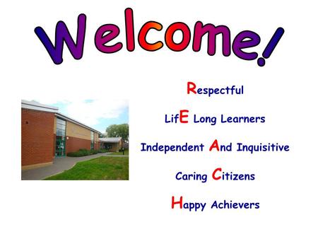 R espectful Lif E Long Learners Independent A nd Inquisitive Caring C itizens H appy Achievers.