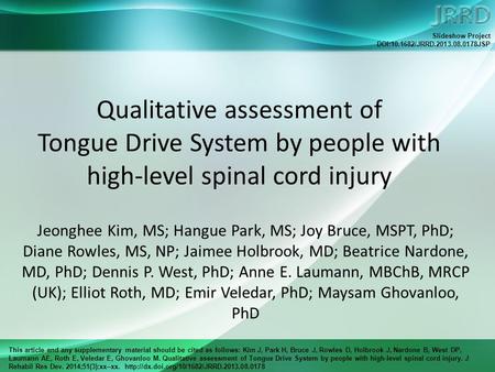 This article and any supplementary material should be cited as follows: Kim J, Park H, Bruce J, Rowles D, Holbrook J, Nardone B, West DP, Laumann AE, Roth.