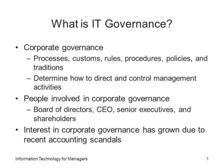 What is IT Governance? Corporate governance