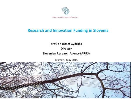 Research and Innovation Funding in Slovenia prof. dr. József Györkös Director Slovenian Research Agency (ARRS) Brussels, May 2015.