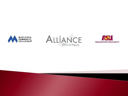 The ASU-Maricopa Alliance was initiated in 2004 to: Provide coordinated student services Guarantee course transferability Increase degree completion at.