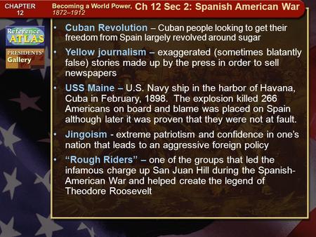 Getting to California Cuban Revolution – Cuban people looking to get their freedom from Spain largely revolved around sugar Yellow journalism – exaggerated.