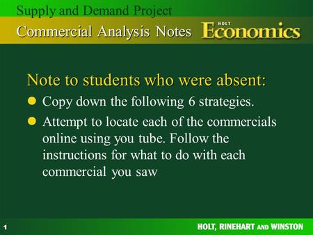 1 Note to students who were absent: Copy down the following 6 strategies. Attempt to locate each of the commercials online using you tube. Follow the instructions.