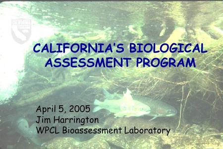 CALIFORNIA’S BIOLOGICAL ASSESSMENT PROGRAM April 5, 2005 Jim Harrington WPCL Bioassessment Laboratory.