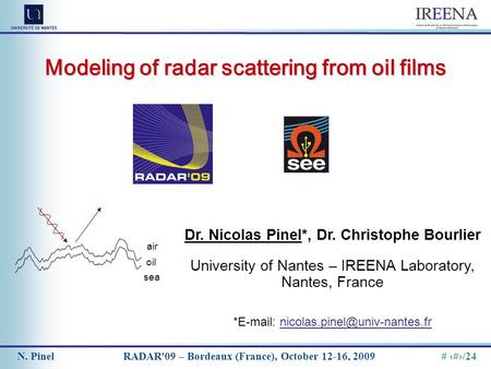 N. Pinel# 1/24RADAR'09 – Bordeaux (France), October 12-16, 2009 Dr. Nicolas Pinel*, Dr. Christophe Bourlier University of Nantes – IREENA Laboratory, Nantes,