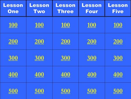 200 300 400 500 100 200 300 400 500 100 200 300 400 500 100 200 300 400 500 100 200 300 400 500 100 Lesson One Lesson Two Lesson Three Lesson Four Lesson.