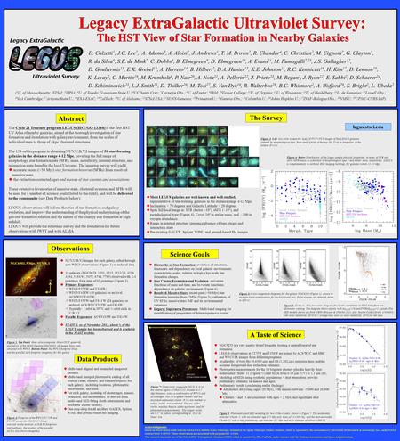 The Cycle 21 Treasury program LEGUS (HST/GO-13364) is the first HST UV Atlas of nearby galaxies, aimed at the thorough investigation of star formation.