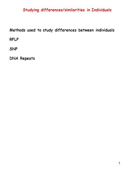 Studying differences/similarities in Individuals