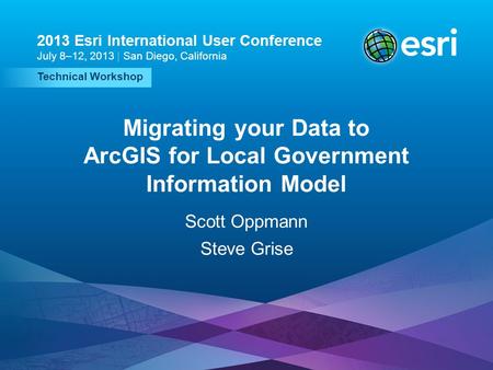 Esri UC2013. Technical Workshop. Technical Workshop 2013 Esri International User Conference July 8–12, 2013 | San Diego, California Migrating your Data.