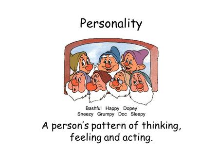 A person’s pattern of thinking, feeling and acting.