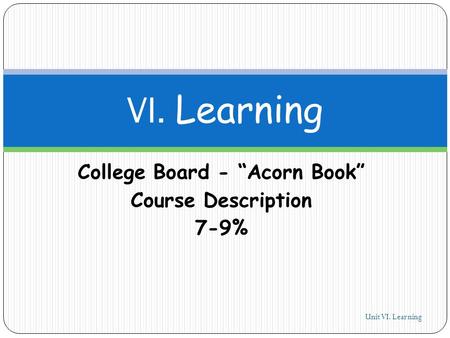 College Board - “Acorn Book” Course Description 7-9% Unit VI. Learning 1 VI. Learning.