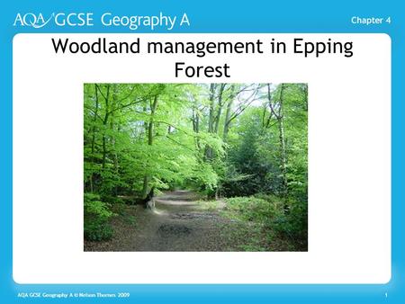 Chapter 4 AQA GCSE Geography A © Nelson Thornes 20091 Woodland management in Epping Forest.