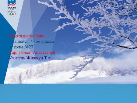 Работа выполнена учащейся 7 «б» класса школы №27 Сардаковой Анастасией Учитель Жижкун Т.А.