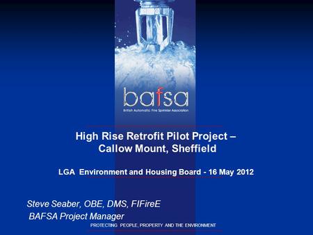 PROTECTING PEOPLE, PROPERTY AND THE ENVIRONMENT High Rise Retrofit Pilot Project – Callow Mount, Sheffield LGA Environment and Housing Board - 16 May 2012.