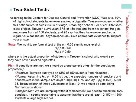 Tests About a Population Proportion