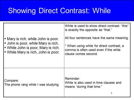 Showing Direct Contrast: While