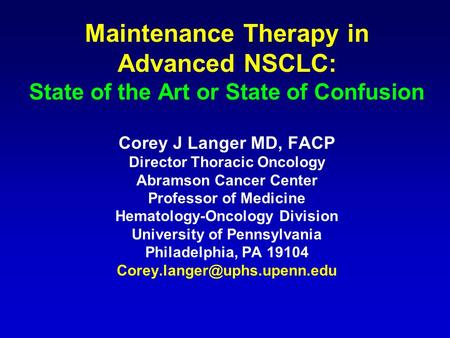 Maintenance Therapy in Advanced NSCLC: