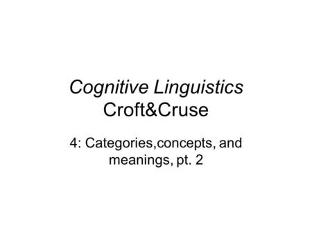 Cognitive Linguistics Croft&Cruse