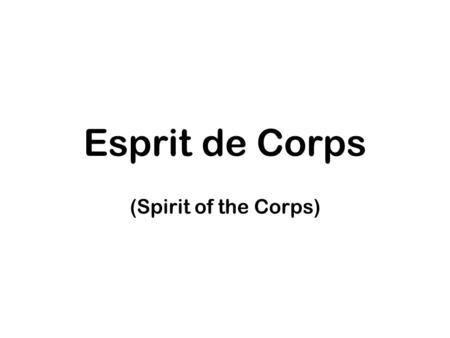 Esprit de Corps (Spirit of the Corps). What’s your reaction when you see the next slide? (Yes you are allowed to clap or boo, but quietly so as not to.