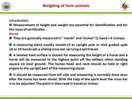 Weighing of farm animals