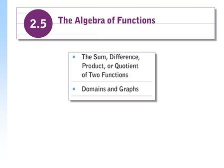 Example Solution For a) ( f + g)(4)b) ( f – g)(x) c) ( f /g)(x)d) find the following. a) Since f (4) = 2(4) – (4) 2 = 8  16 =  8 and g(4) = 3(4)