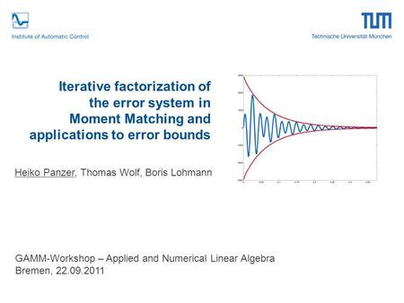 Iterative factorization of the error system in Moment Matching and applications to error bounds Heiko Panzer, Thomas Wolf, Boris Lohmann GAMM-Workshop.