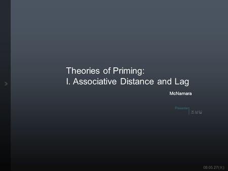 조성일 Presenter Theories of Priming: I. Associative Distance and Lag Ergo Lab 1 /25 Theories of Priming: I. Associative Distance and Lag McNamara 조성일 Presenter.