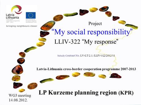 Project “ My social responsibility ” LLIV-322 “ My response ” Subsidy C ontract No. LV-LT/2.1./LLIV-322/2012/11 Latvia-Lithuania cross-border cooperation.