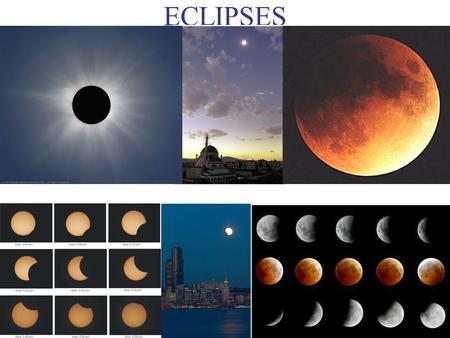 ECLIPSES. WHY ECLIPSES NOT EVERY NEW- AND FULL-MOON Plane of Moon’s orbit 5° tilted from plane of Earth’s orbit around Sun.