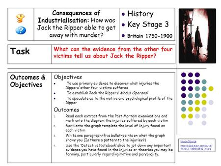 Outcomes & Objectives Objectives To use primary evidence to discover what injuries the Rippers’ other four victims suffered To establish Jack the Rippers’