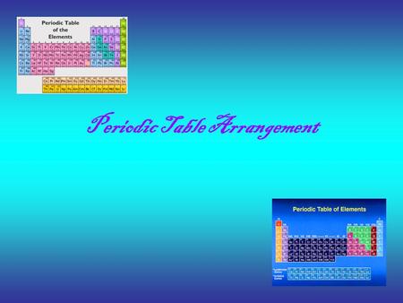 Periodic Table Arrangement. Basic Facts Elements are arranged by increasing atomic numbers Metals, non metals and metalloids Groups and Periods.