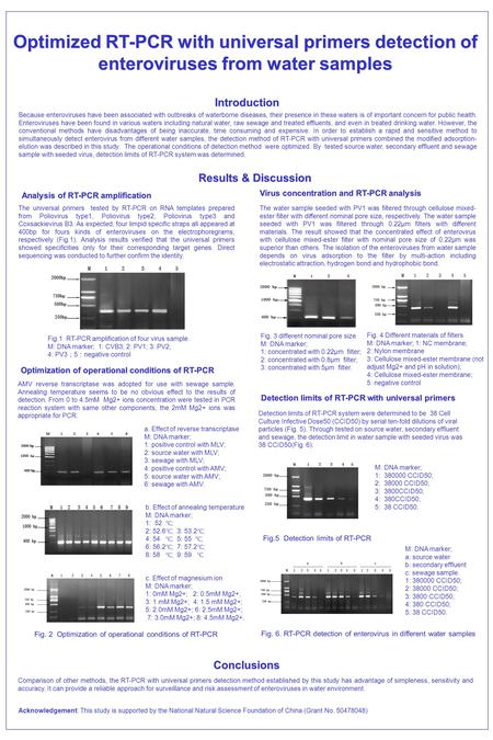 Optimized RT-PCR with universal primers detection of enteroviruses from water samples Because enteroviruses have been associated with outbreaks of waterborne.