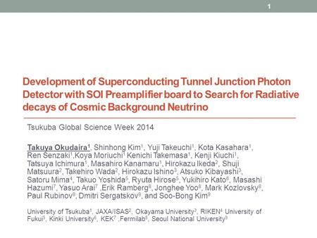 Development of Superconducting Tunnel Junction Photon Detector with SOI Preamplifier board to Search for Radiative decays of Cosmic Background Neutrino.