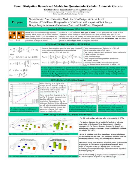 Power Dissipation Bounds and Models for Quantum-dot Cellular Automata Circuits Saket Srivastava*, Sudeep Sarkar # and Sanjukta Bhanja* * Electrical Engineering,