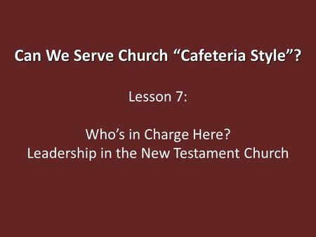 Can We Serve Church “Cafeteria Style”?