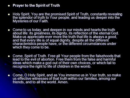 Prayer to the Spirit of Truth