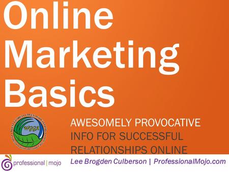 Online Marketing Basics AWESOMELY PROVOCATIVE INFO FOR SUCCESSFUL RELATIONSHIPS ONLINE Lee Brogden Culberson | ProfessionalMojo.com.