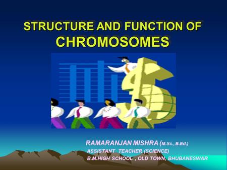 STRUCTURE AND FUNCTION OF CHROMOSOMES RAMARANJAN MISHRA ( M.Sc., B.Ed.) ASSISTANT TEACHER (SCIENCE) B.M.HIGH SCHOOL, OLD TOWN, BHUBANESWAR.