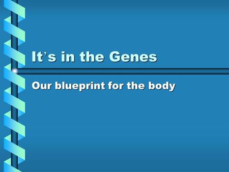 It ’ s in the Genes Our blueprint for the body. Genes and Chromososmes A gene is a unit of hereditary materialA gene is a unit of hereditary material.