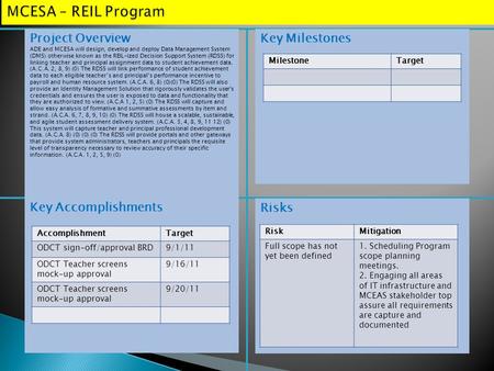 Project Overview ADE and MCESA will design, develop and deploy Data Management System (DMS) otherwise known as the REIL-ized Decision Support System (RDSS)