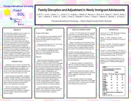 ABSTRACT For adolescents, migration to a new country is a major life transition that is almost always involuntary and is often accompanied by disruptions.