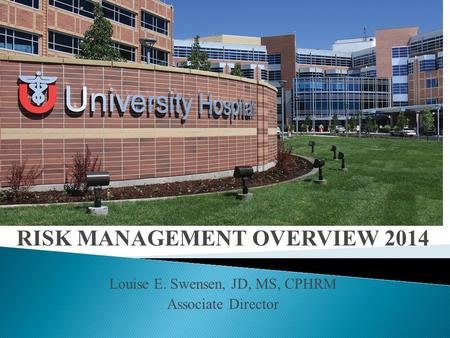 RISK MANAGEMENT OVERVIEW 2014 Louise E. Swensen, JD, MS, CPHRM Associate Director.