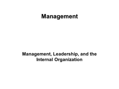 Copyright © 2005 by South-Western, a division of Thomson Learning, Inc. All rights reserved. 1-1 Management, Leadership, and the Internal Organization.